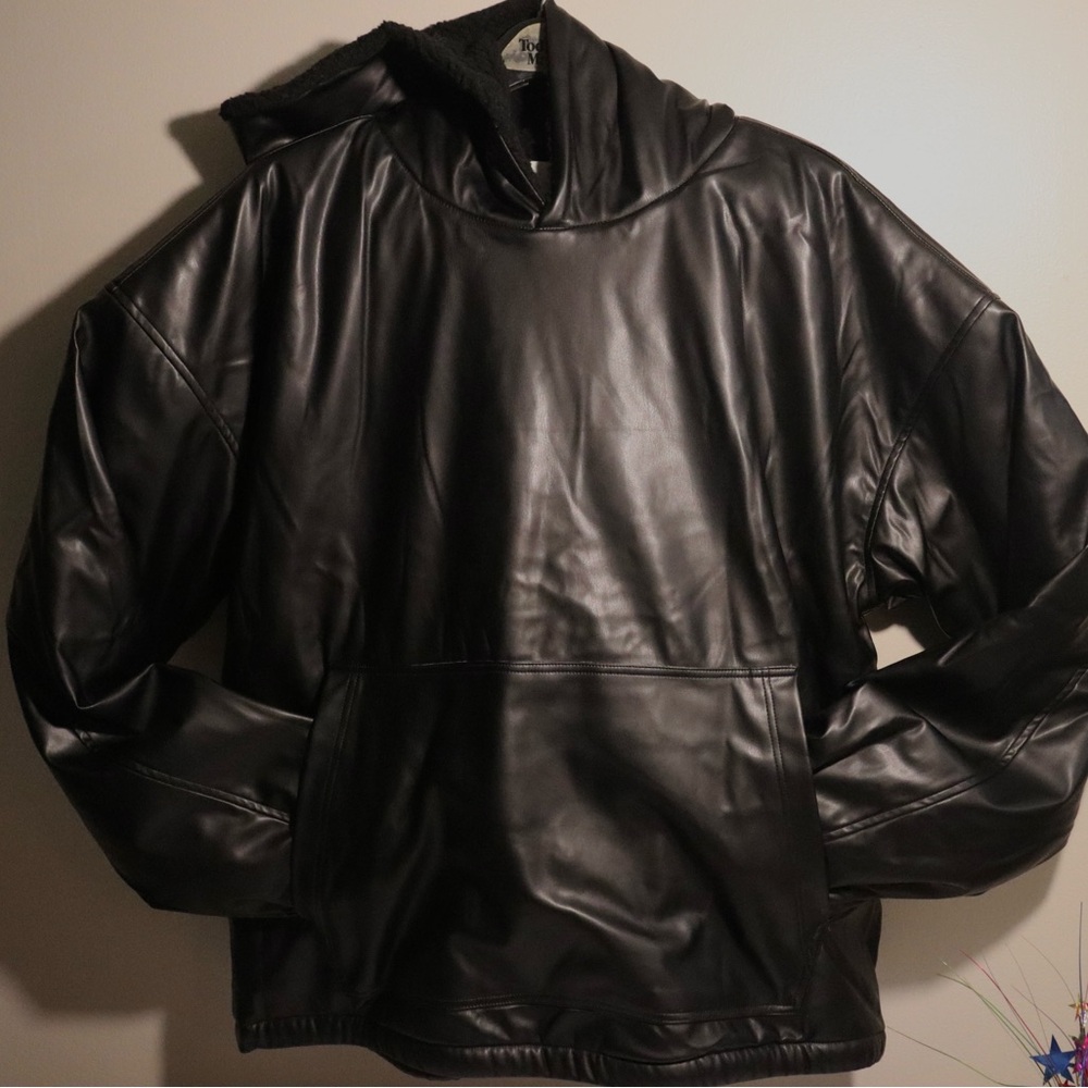 EPTM Men's Black Faux Leather Hoodie
